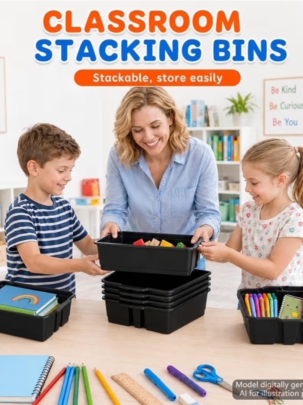 6 Pack Plastic Stackable Cubby Organizers W. Handles | Black | NEW IN BOX |